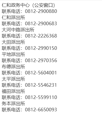 攀枝花市仁和区各派出所户籍窗口联系电话汇总表